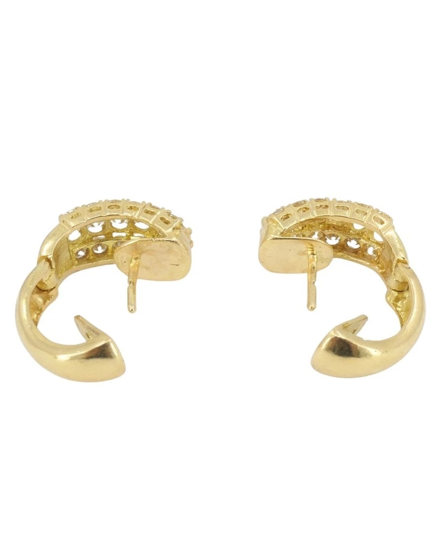 Diamond Earrings Vintage 18k Gold Hoop Earrings French Jewelry - 6
