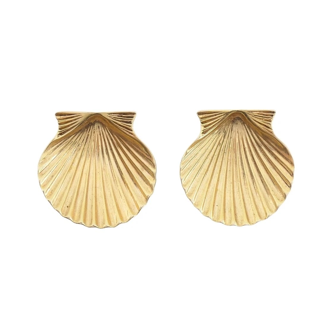 Cartier 14k Gold Shell Vintage Clip-On Earrings - 4