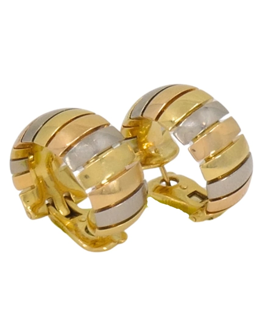 Cartier Hoop earrings Tubogas Design 18k Tri-Color Gold: Title: Cartier Hoop earrings Tubogas Design 18k Tri-Color Gold Description: , NS TUOO Cartier Hoop Earrings Tubogas Design 18k Tri-Color Gold A pair of Cartier hoop earrings, featuring the iconic