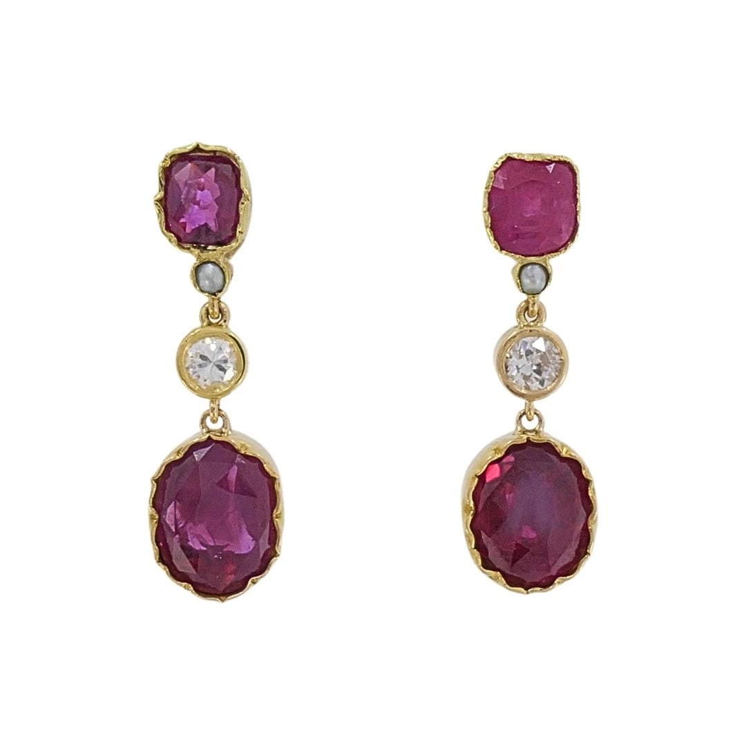 14k Gold Ruby Drop Earrings Diamond Accent - 5