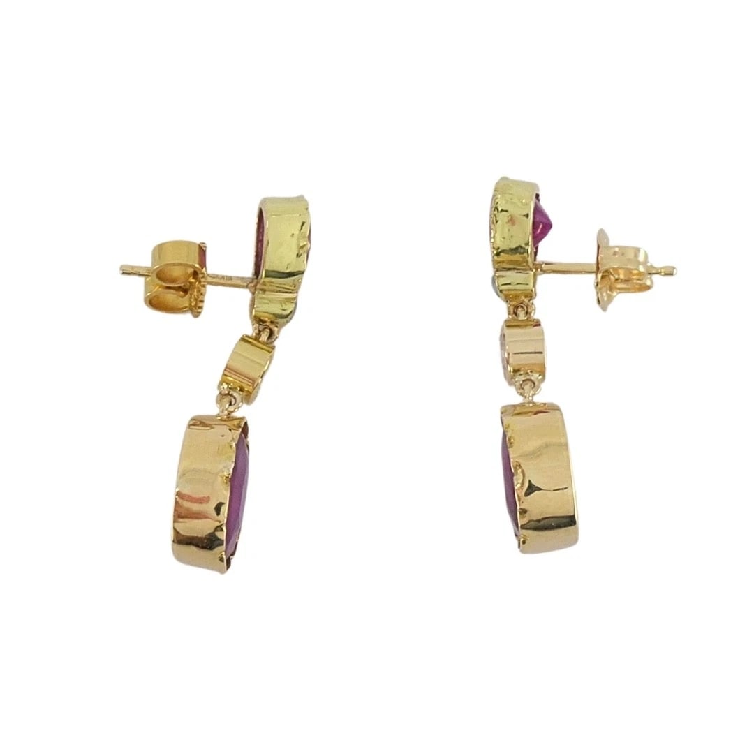14k Gold Ruby Drop Earrings Diamond Accent - 6
