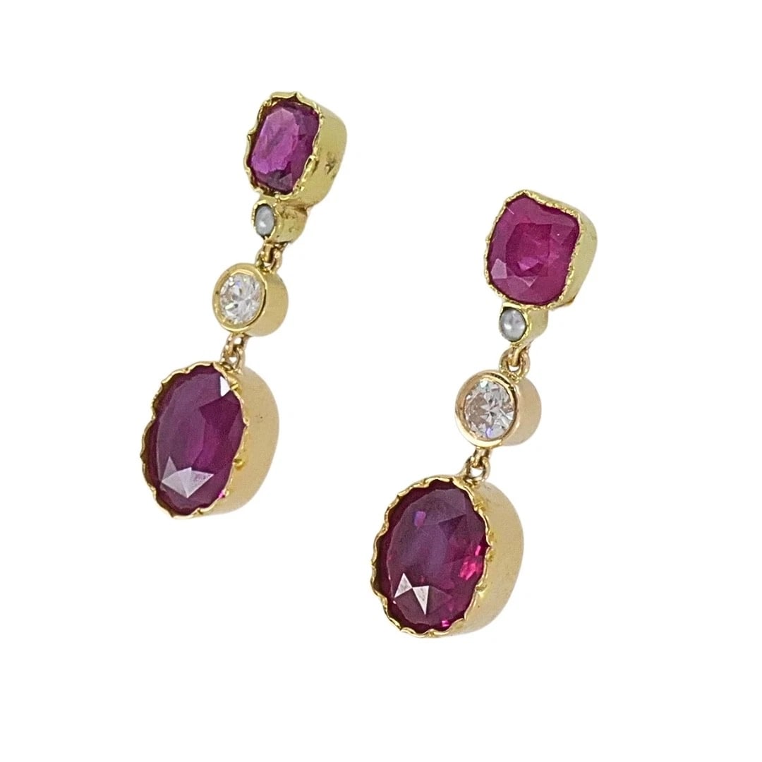 14k Gold Ruby Drop Earrings Diamond Accent - 8