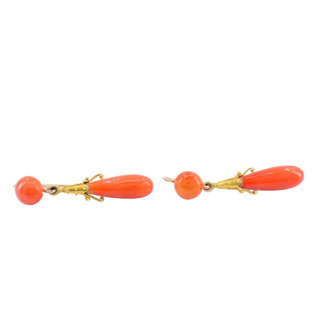 Victorian French 18k Yellow Gold Coral Drop Earrings - 10