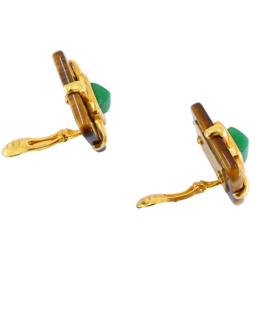 Aldo Cipullo Tiger's Eye Earrings 18k Gold Rhombus Shaped Earrings - 4