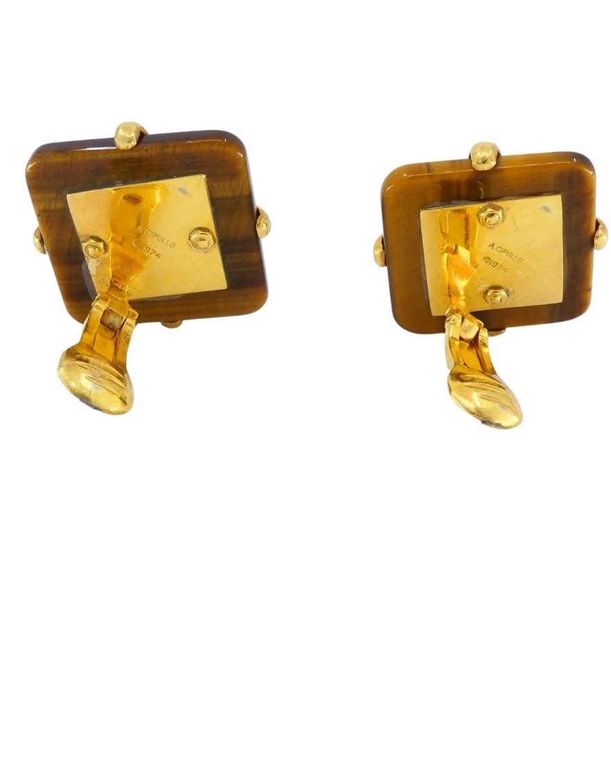 Aldo Cipullo Tiger's Eye Earrings 18k Gold Rhombus Shaped Earrings - 5