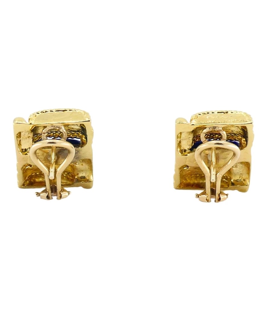 Vintage Aldo Cipullo for Cartier 18 Gold Earrings Lapis Lazuli - 3