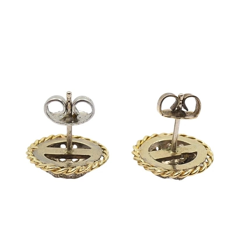 Vintage 14k Diamond Pave Dome Stud Earrings Rope Edge - 6