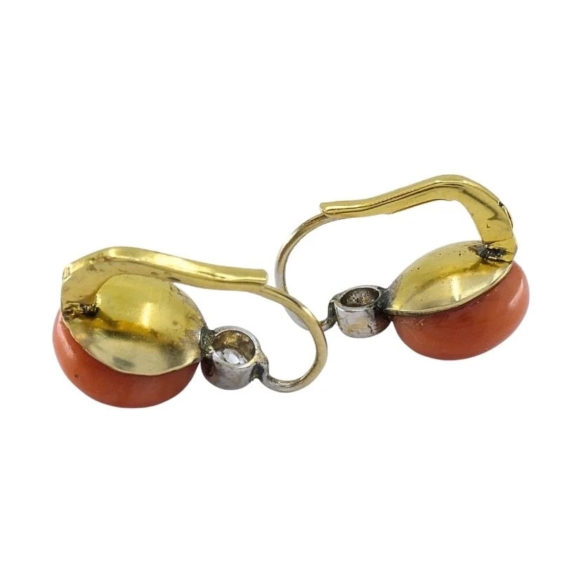 Antique 14k Gold Coral Diamond Accent Drop Earrings - 8