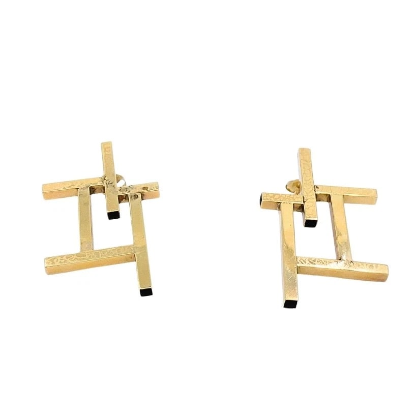 14k Gold Geometric Earrings Frame Design - 6