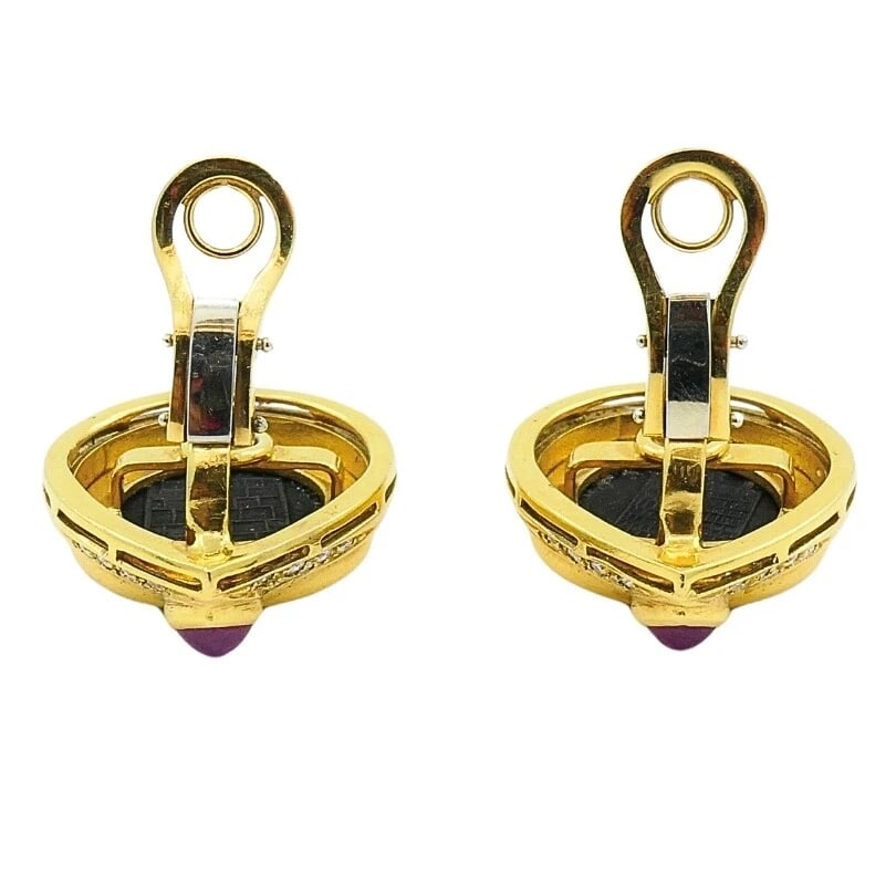 Ancient Coin 18k Gold Earrings Ruby - 7
