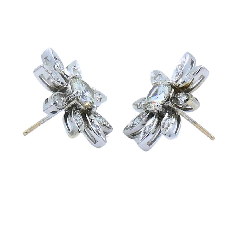 Diamond Floral Stud EARRINGS 14k Gold Estate Jewelry - 5