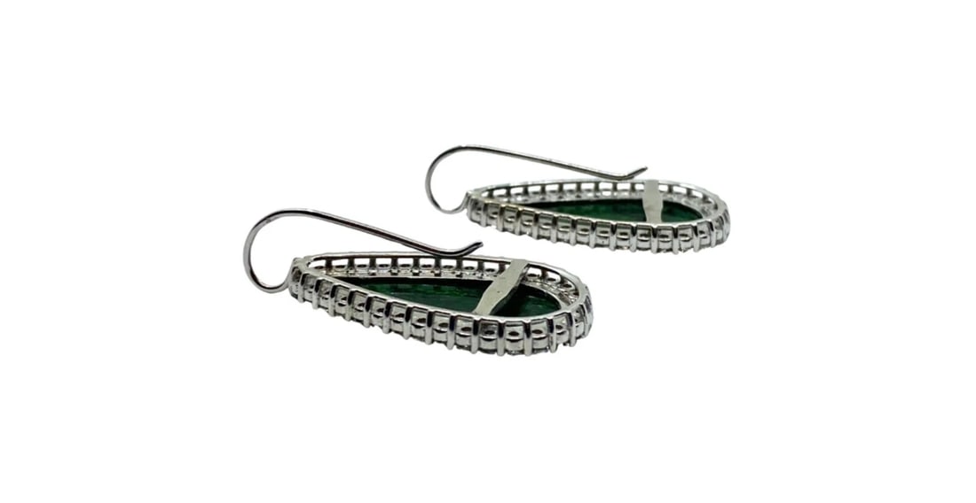 Carved Jadeite Diamond Earrings 18k White Gold - 5