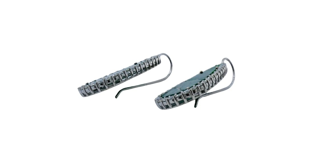 Carved Jadeite Diamond Earrings 18k White Gold - 6