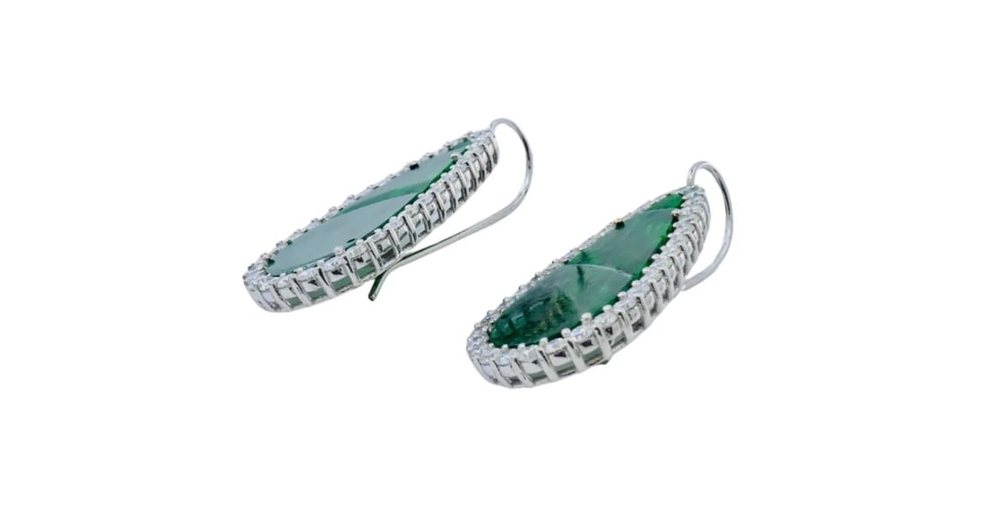 Carved Jadeite Diamond Earrings 18k White Gold - 8