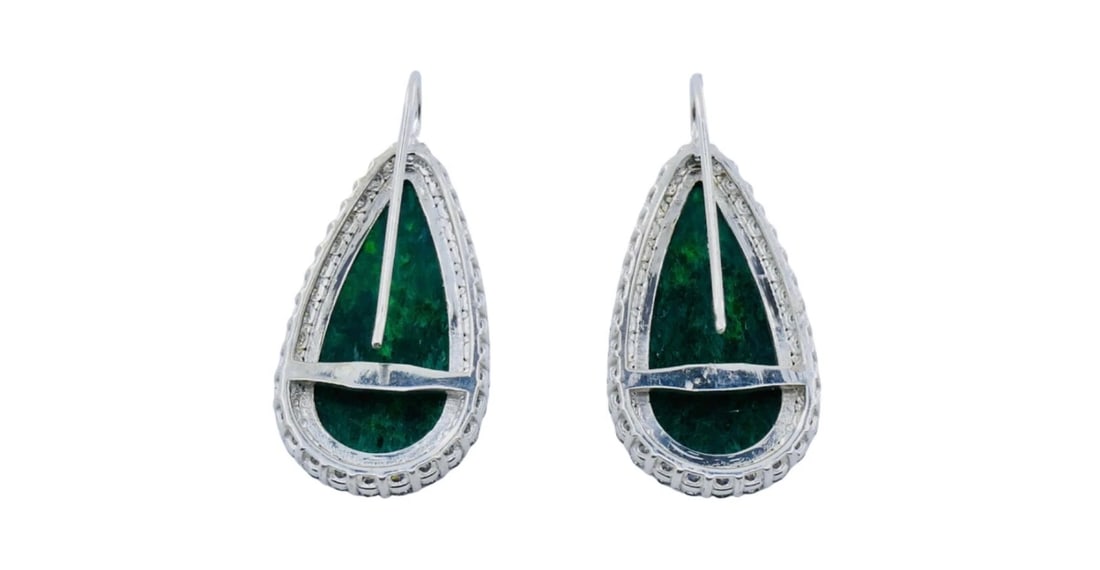 Carved Jadeite Diamond Earrings 18k White Gold - 9