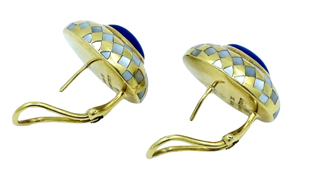 Angela Cummings Earrings Inlaid 18k Gold Lapis Pearl - 7