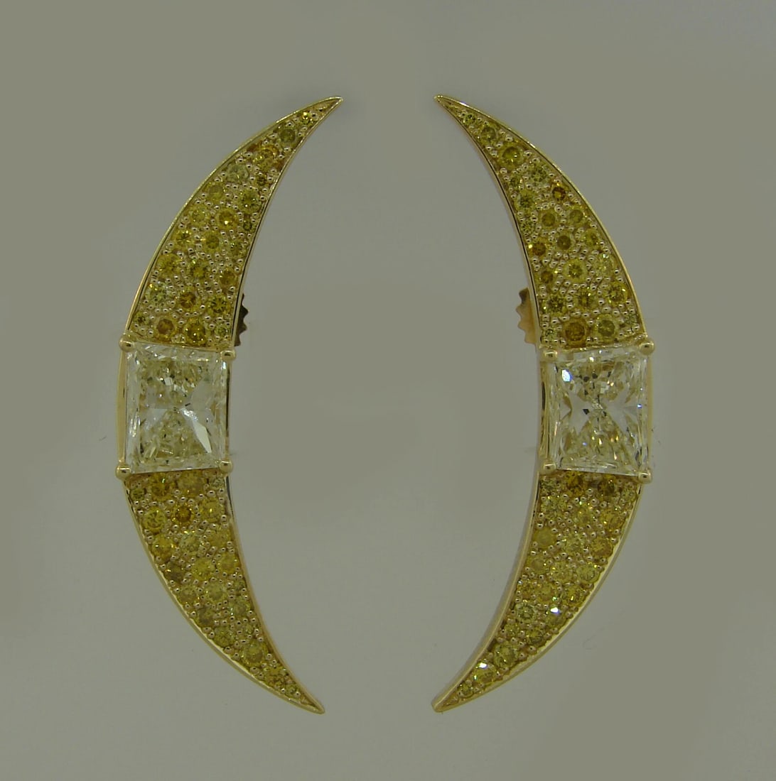 Vintage Yellow Diamond Gold Creschent EARRINGS 1980s - 2