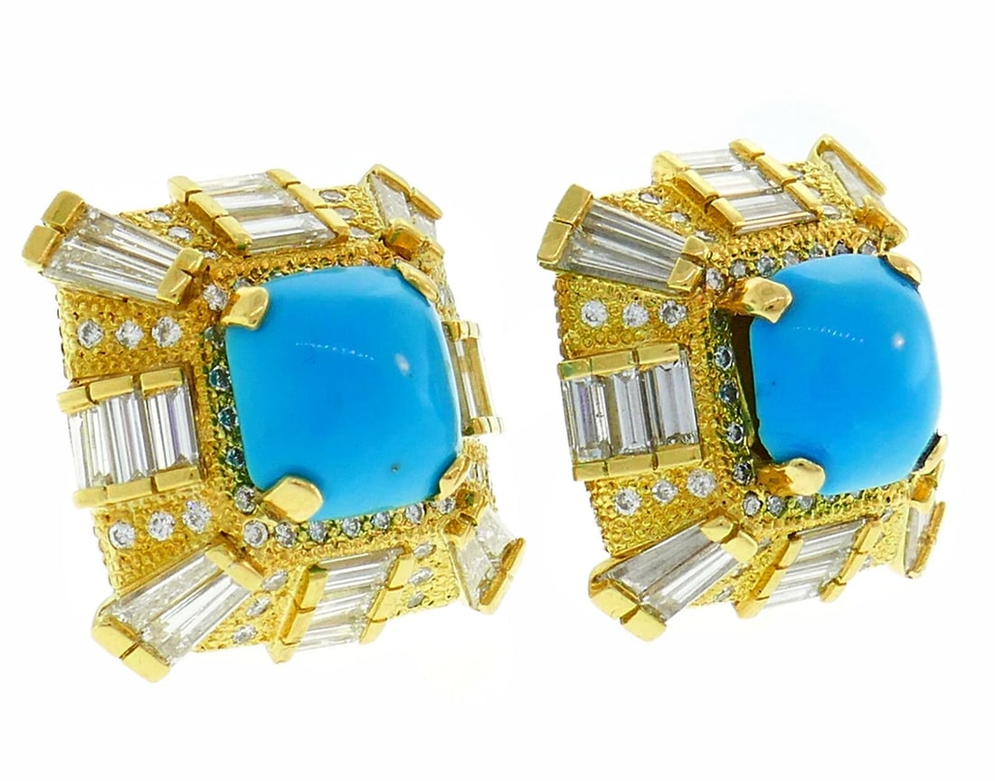 Turquoise Diamond Yellow Gold EARRINGS - 4