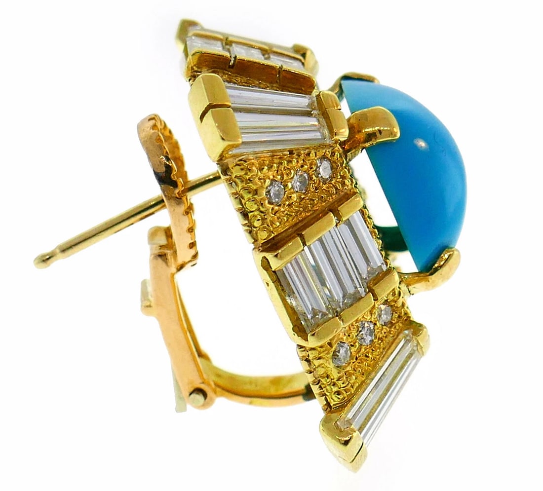 Turquoise Diamond Yellow Gold EARRINGS - 5