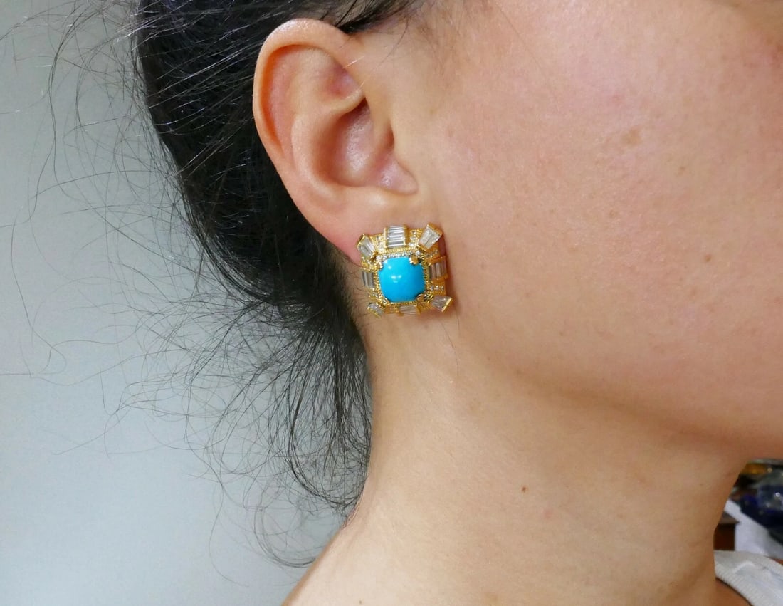 Turquoise Diamond Yellow Gold EARRINGS - 7