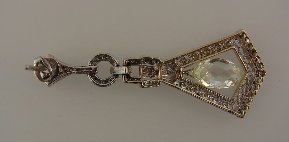 Diamond Briolette White Gold Dangle EARRINGS 1930s Feminine - 5