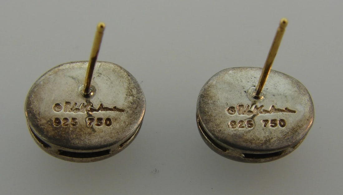 Lovely BLUE TOPAZ SILVER YELLOW GOLD STUD EARRINGS STUDS Signed Unusual Chic - 8