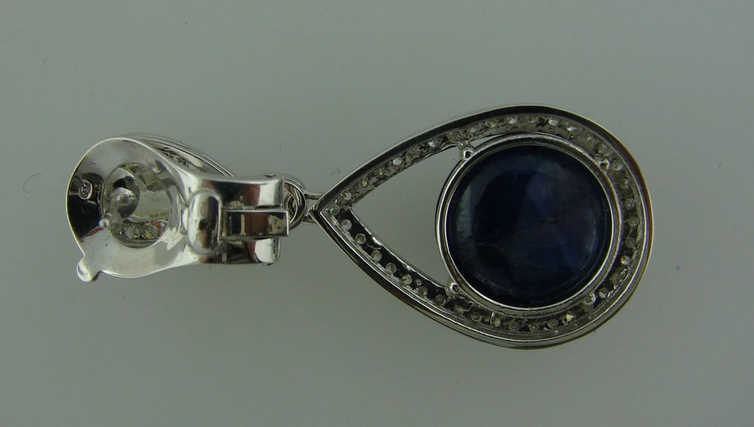 Stunning 39.31 cts CABOCHON BLUE SAPPHIRE 4.14 cts DIAMOND WHITE GOLD EARRINGS - 7