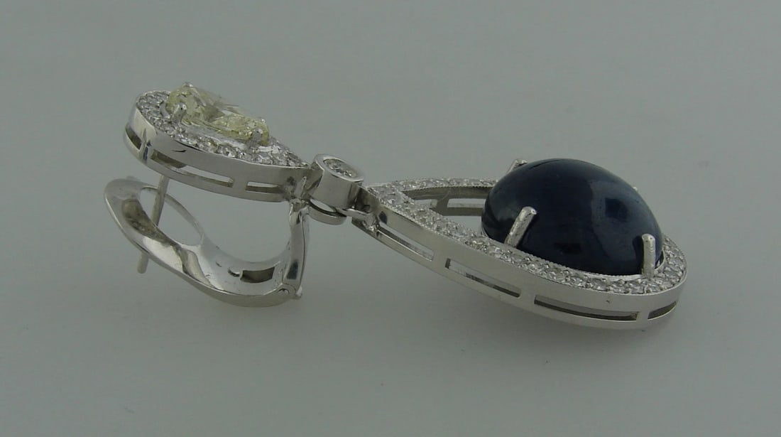 Stunning 39.31 cts CABOCHON BLUE SAPPHIRE 4.14 cts DIAMOND WHITE GOLD EARRINGS - 8