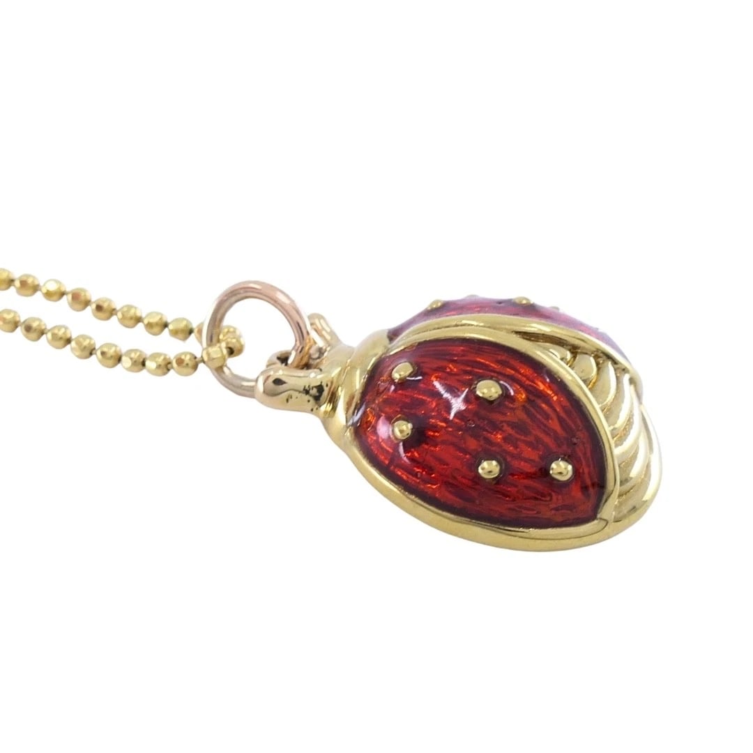 18k Gold Enamel Ladybug Pendant 14k Gold Chain Necklace - 5