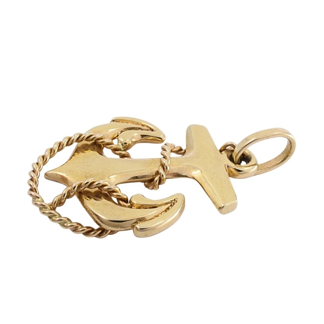 14k Gold Anchor Pendant Wire Choker Necklace - 5