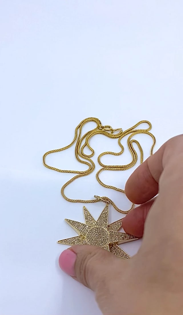 14k Gold Diamond Starburst Pendant Chain Necklace - 2