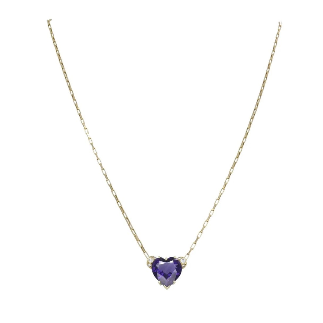 UnoAErre Italian 14k Gold Diamond Amethyst Heart Pendant Necklace - 4