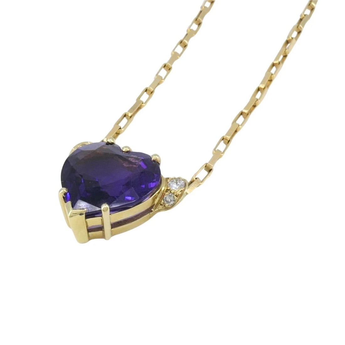 UnoAErre Italian 14k Gold Diamond Amethyst Heart Pendant Necklace - 6