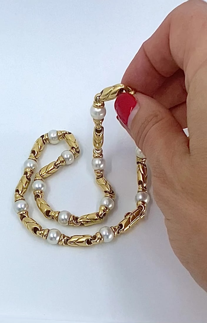 Bvlgari Bulgari Passo Doppio Pearl 18k Gold Link Necklace - 2