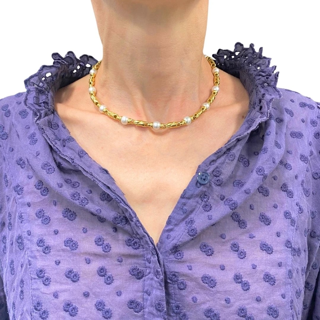 Bvlgari Bulgari Passo Doppio Pearl 18k Gold Link Necklace - 3