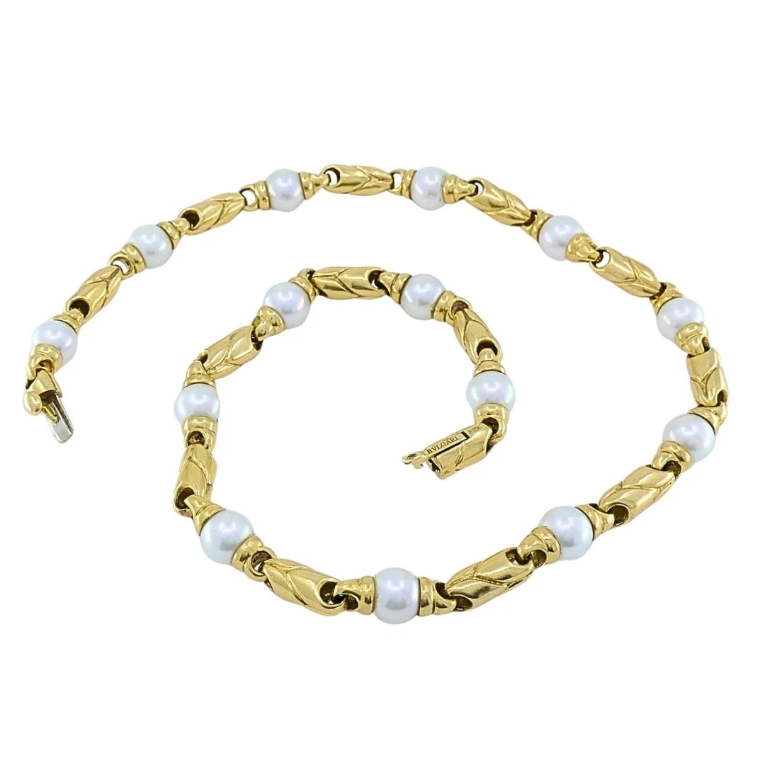 Bvlgari Bulgari Passo Doppio Pearl 18k Gold Link Necklace - 4