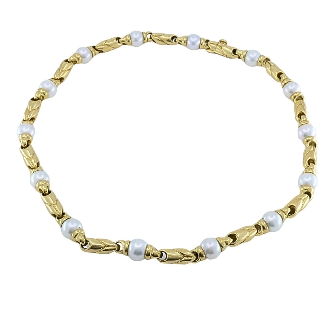 Bvlgari Bulgari Passo Doppio Pearl 18k Gold Link Necklace - 9
