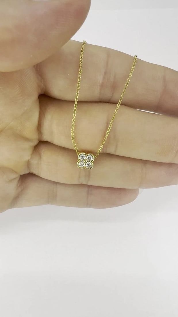 Tiffany & Co. 18k Gold Diamond Clover Flower Pendant Necklace - 2