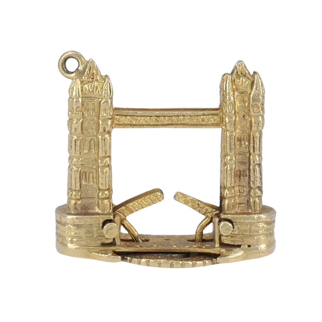 Vintage London Bridge Mechanical 9k Yellow Gold Charm Pendant - 11
