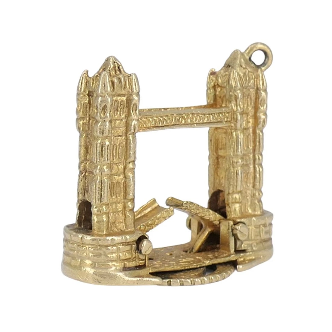Vintage London Bridge Mechanical 9k Yellow Gold Charm Pendant - 4