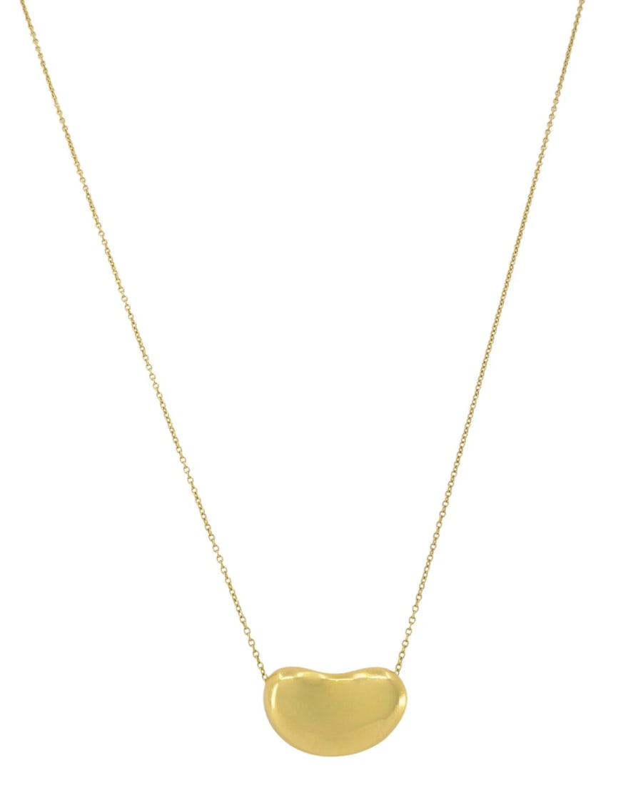 Tiffany & Co. Elsa Peretti Bean Necklace 18k Gold 18 mm: Title: Tiffany & Co. Elsa Peretti Bean Necklace 18k Gold 18 mm Description: NS JUOO A Tiffany & Co. Elsa Peretti Bean necklace, made of 18k gold. This Elsa Peretti bean necklace is a sculptural piece 