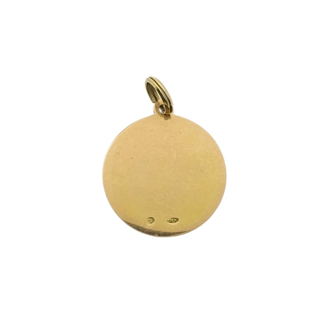 Vintage 18k Gold Red Enamel Pisces Zodiac Medallion Pendant Necklace - 9