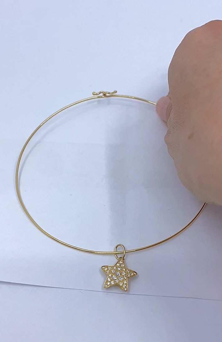 14k Gold Diamond Star Pendant 10k Gold Choker Necklace - 2