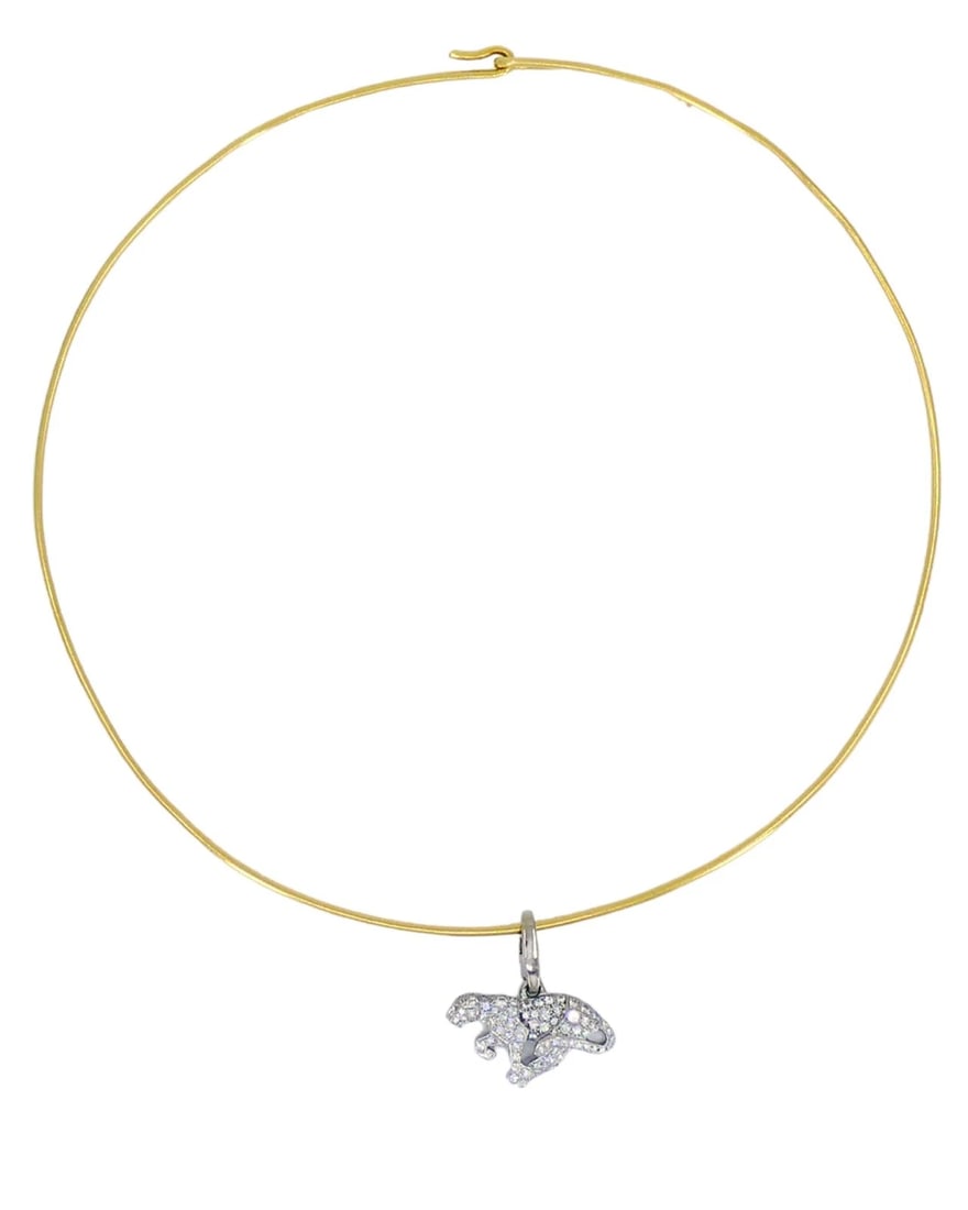 Vintage Cartier Panthere Collar Necklace Diamond Charm: Title: Vintage Cartier Panthere Collar Necklace Diamond Charm Description: NS ROOO Vintage Cartier Panthere Collar Necklace Diamond Charm A vintage Cartier Panthere collar necklace, featuring an 18k y