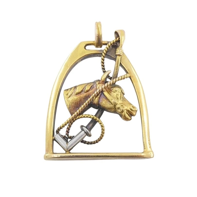 Vintage 14k Gold Equestrian Stirrup Horse Head Pendant - 6