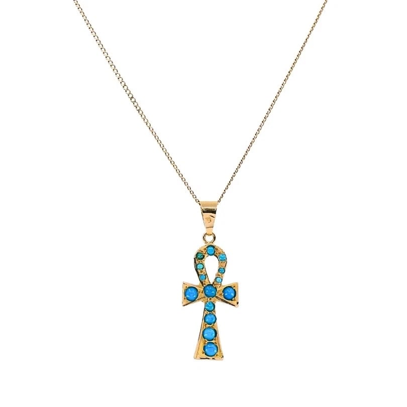 Vintage 21k Gold Turquoise Ankh Pendant 14k Gold Chain Necklace: Title: Vintage 21k Gold Turquoise Ankh Pendant 14k Gold Chain Necklace Description: ES EOO Product details: MATERIALS: 14k & 21k Gold GEMSTONE: Turquoise WEIGHT: 4.5 Grams MEASUREMENTS: Pendant - 9/16