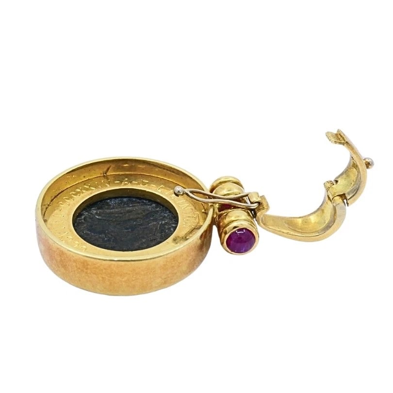 Ancient Coin 18k Gold Diamond Ruby Pendant - 9