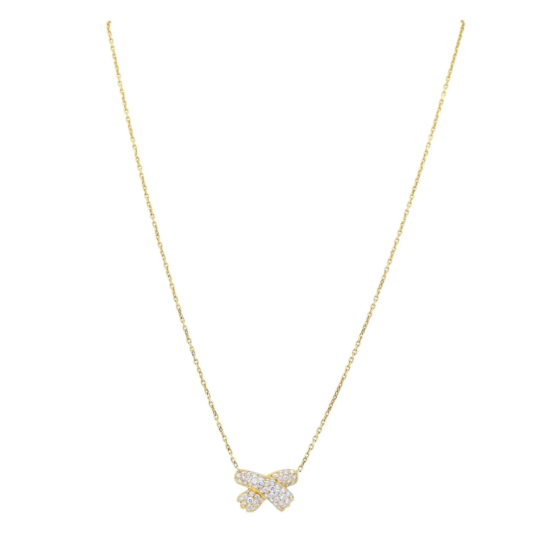 Vintage Fred Paris 18k Gold Diamond Ribbon Necklace - 12