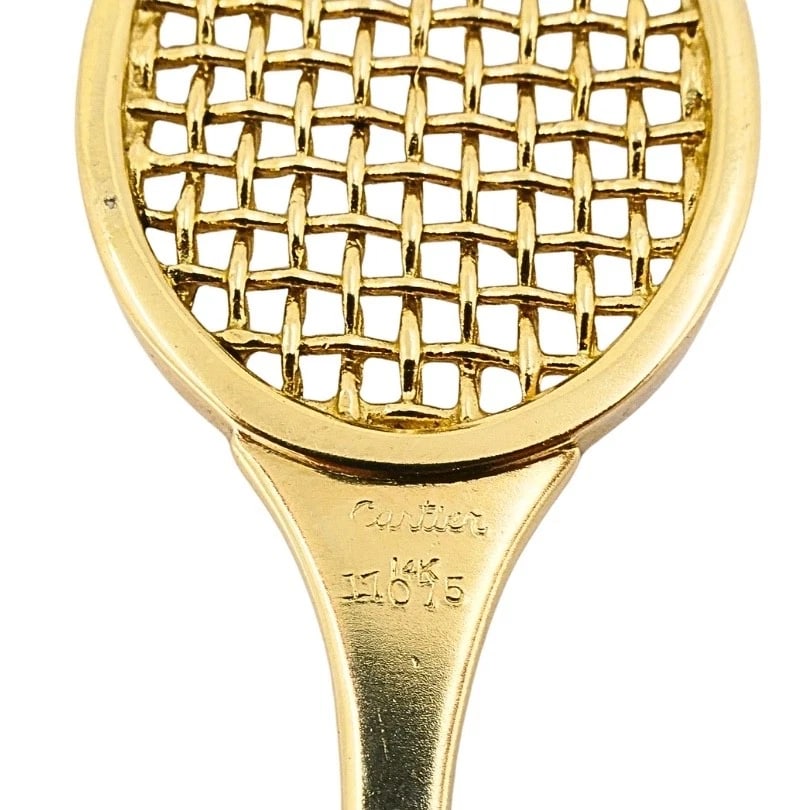Vintage Cartier 14k Gold Tennis Racket Pendant & 14k Chain (Unsigned) Necklace - 10