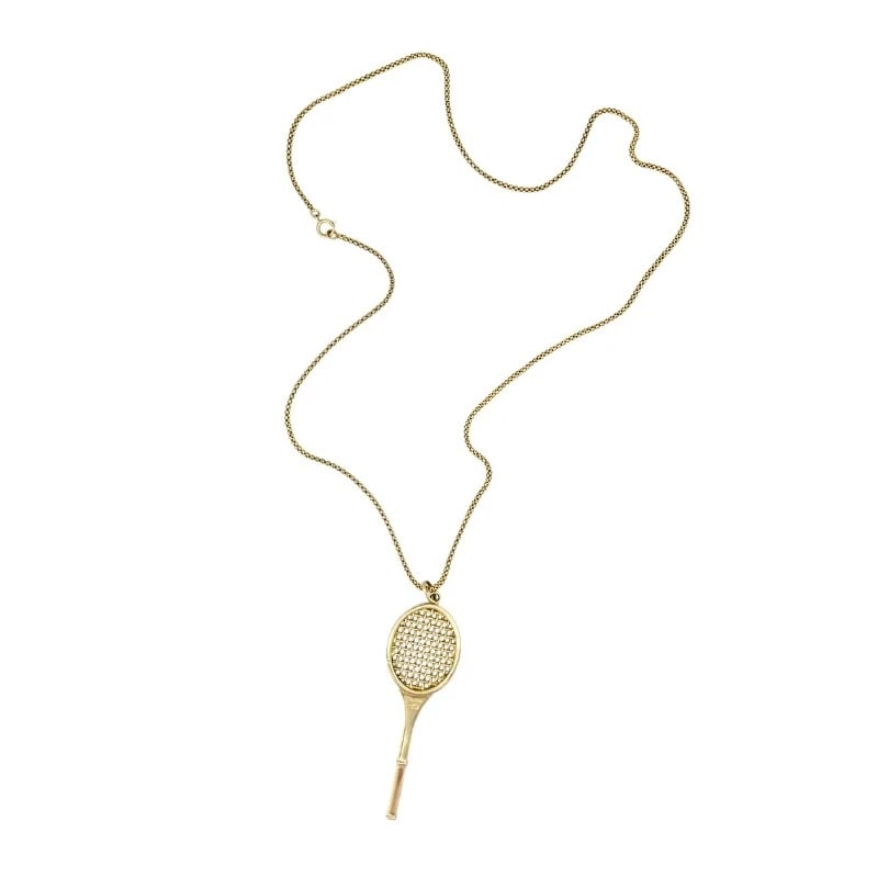 Vintage Cartier 14k Gold Tennis Racket Pendant & 14k Chain (Unsigned) Necklace - 6